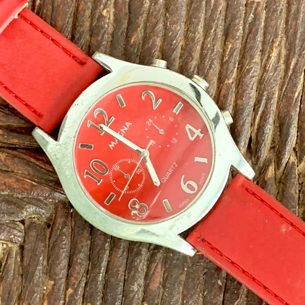 Vintage Magna Red & Silver Watch